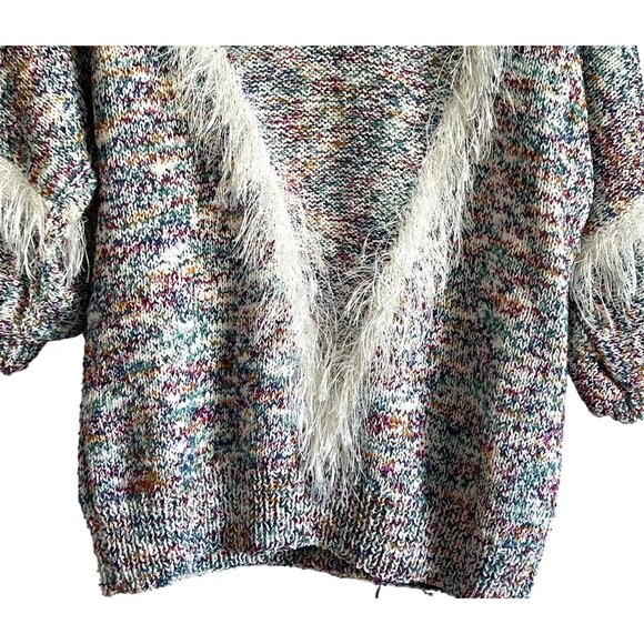 Beautiful Knit Sweater Multicolor Fringe Detail Collar Warm Cozy - Picture 3 of 5